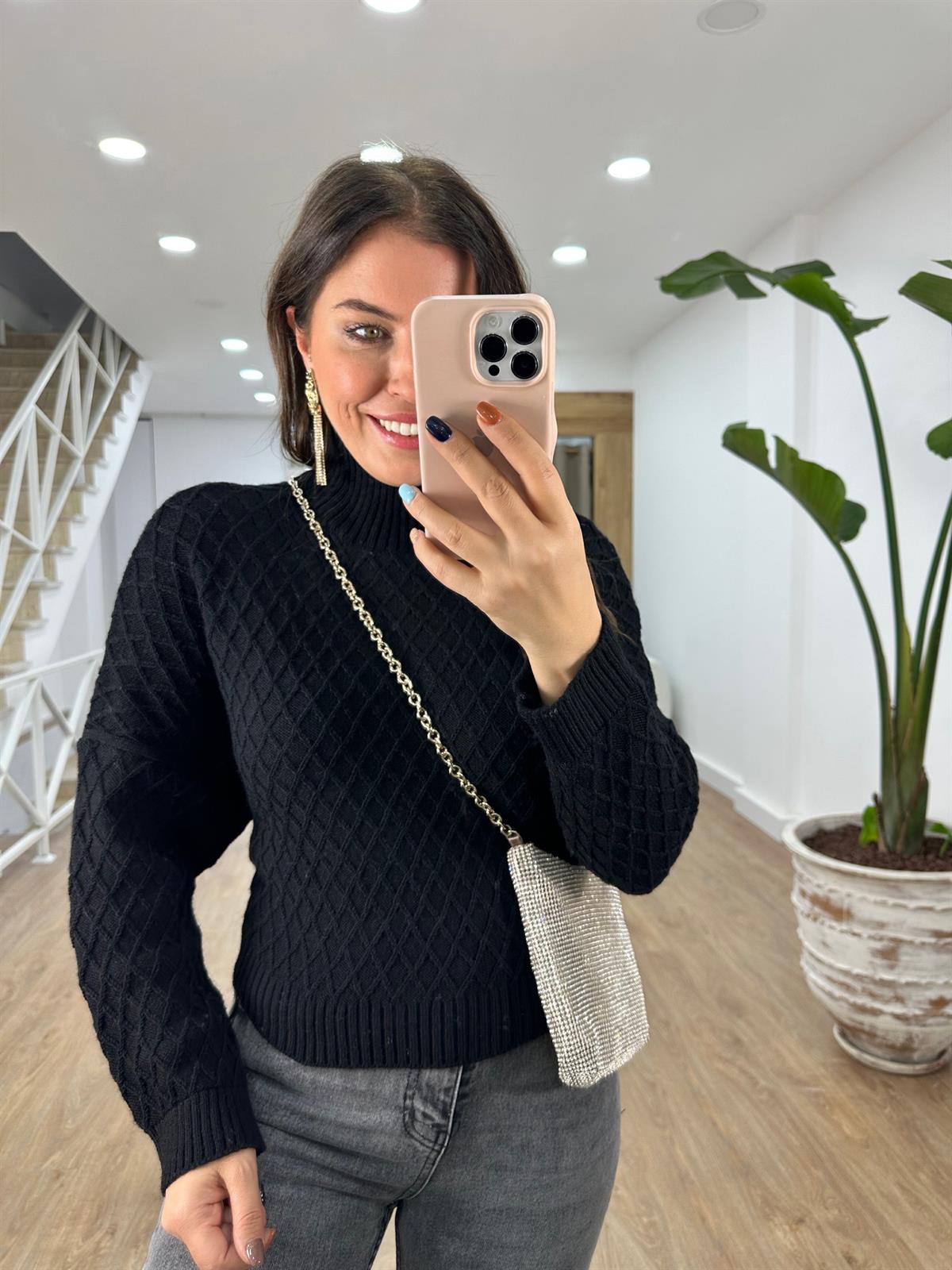 Arkadan Bağlamalı Triko Kazak-Siyah