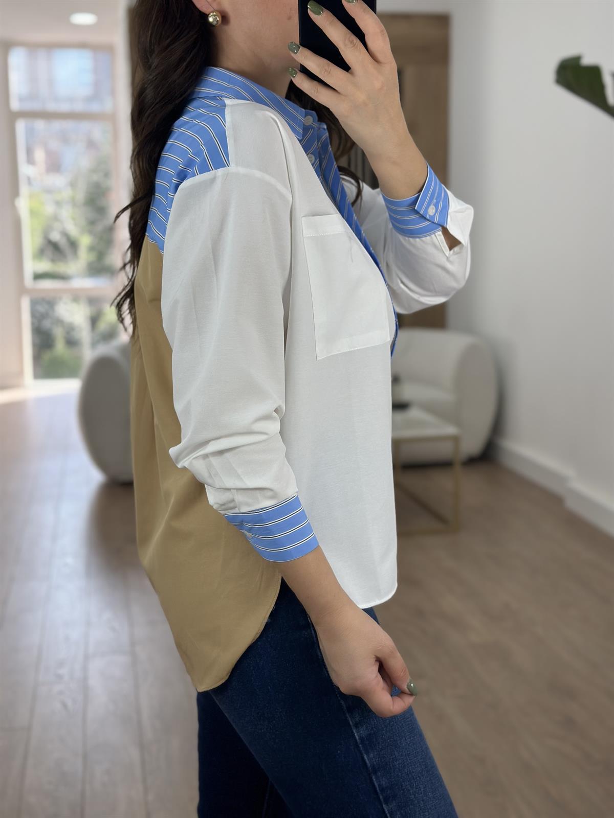 Arkası Camel Çizgi Detaylı Tasarım Gömlek