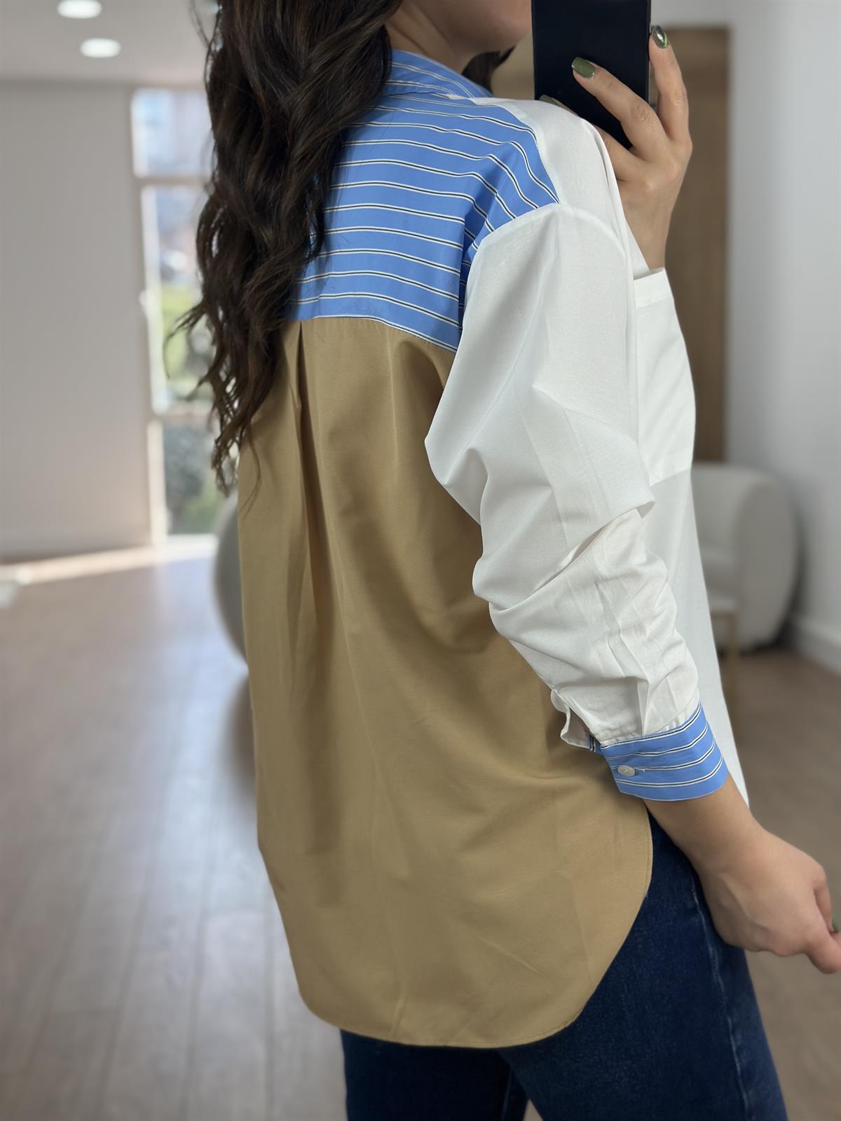 Arkası Camel Çizgi Detaylı Tasarım Gömlek