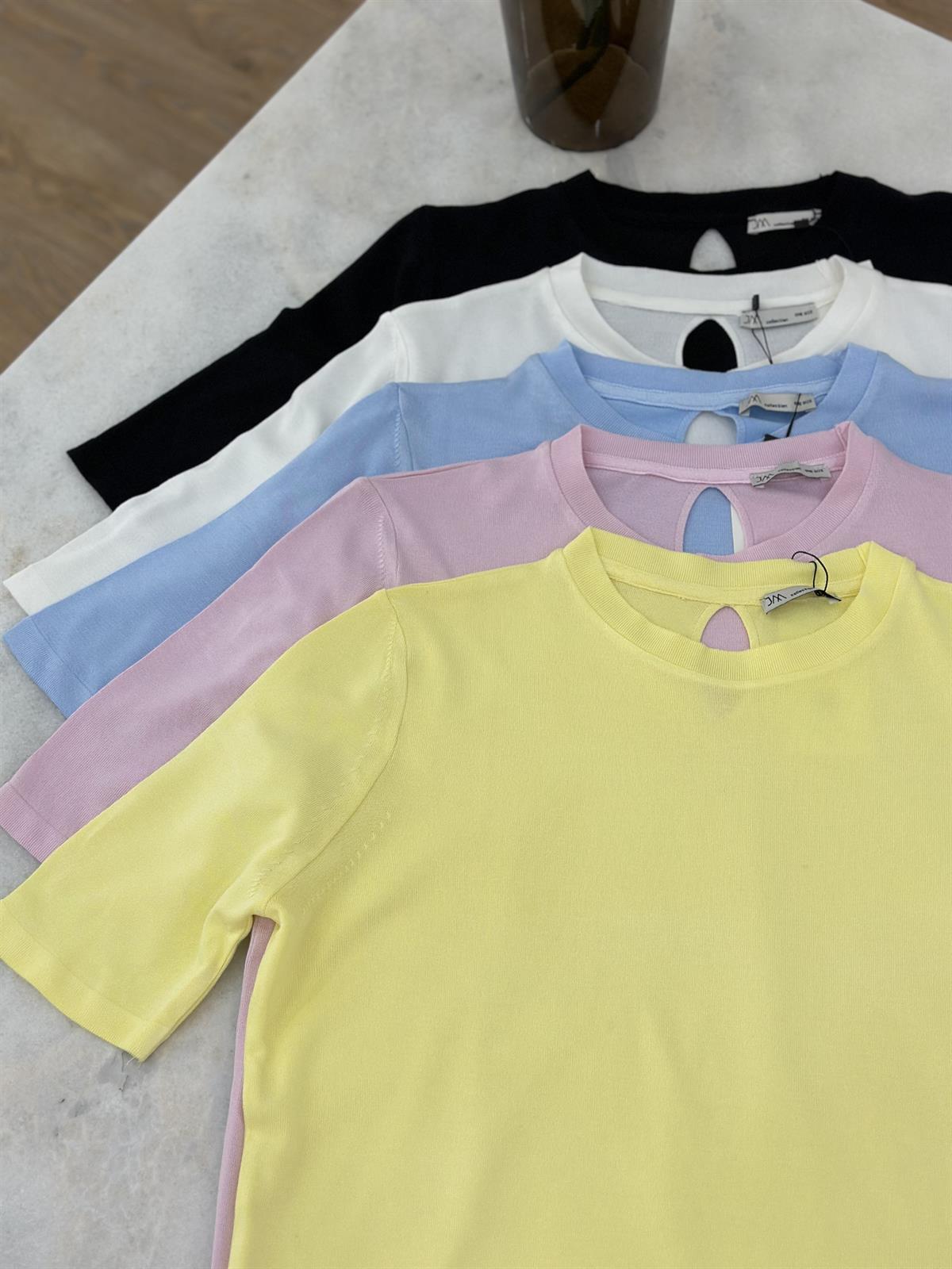 Arkası Damla Detaylı Bisiklet Yaka Triko - Sarı