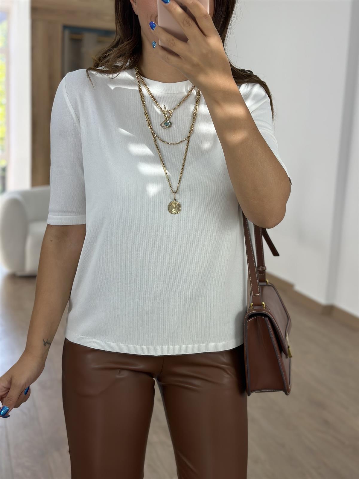 Arkası Damla Detaylı Triko-Beyaz