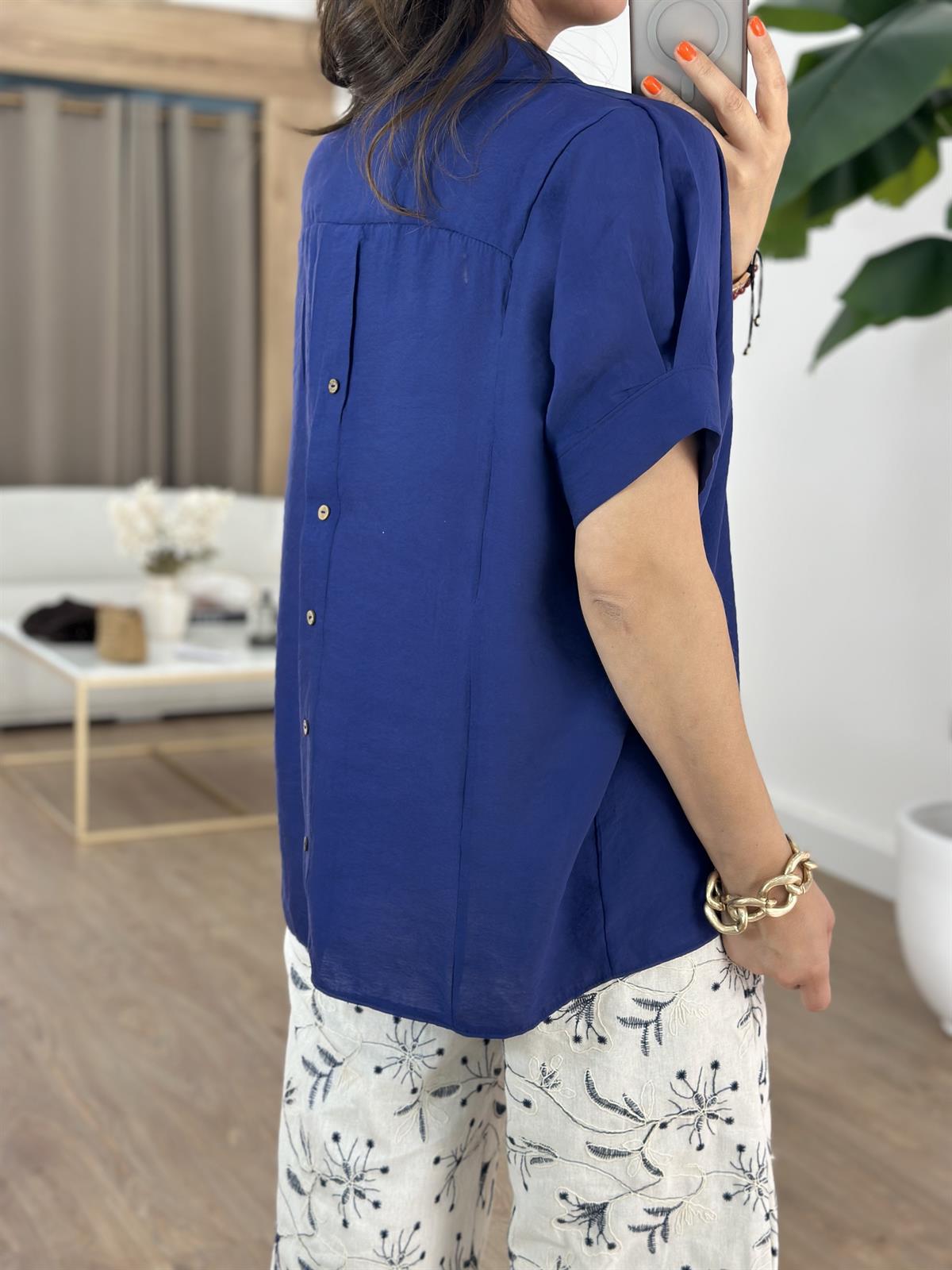 Arkası Düğme Detaylı Tiril Gömlek 