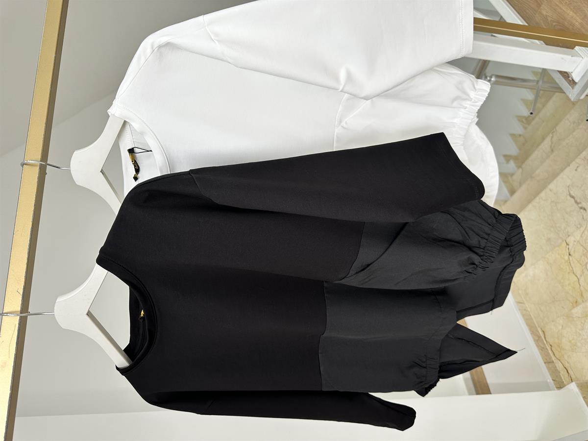 Arkası Gömlek Detaylı Cepli Sweatshirt-Siyah