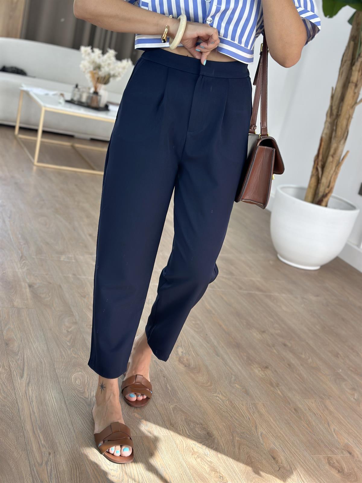 Arkası Lastikli Havuç Pantolon - Lacivert