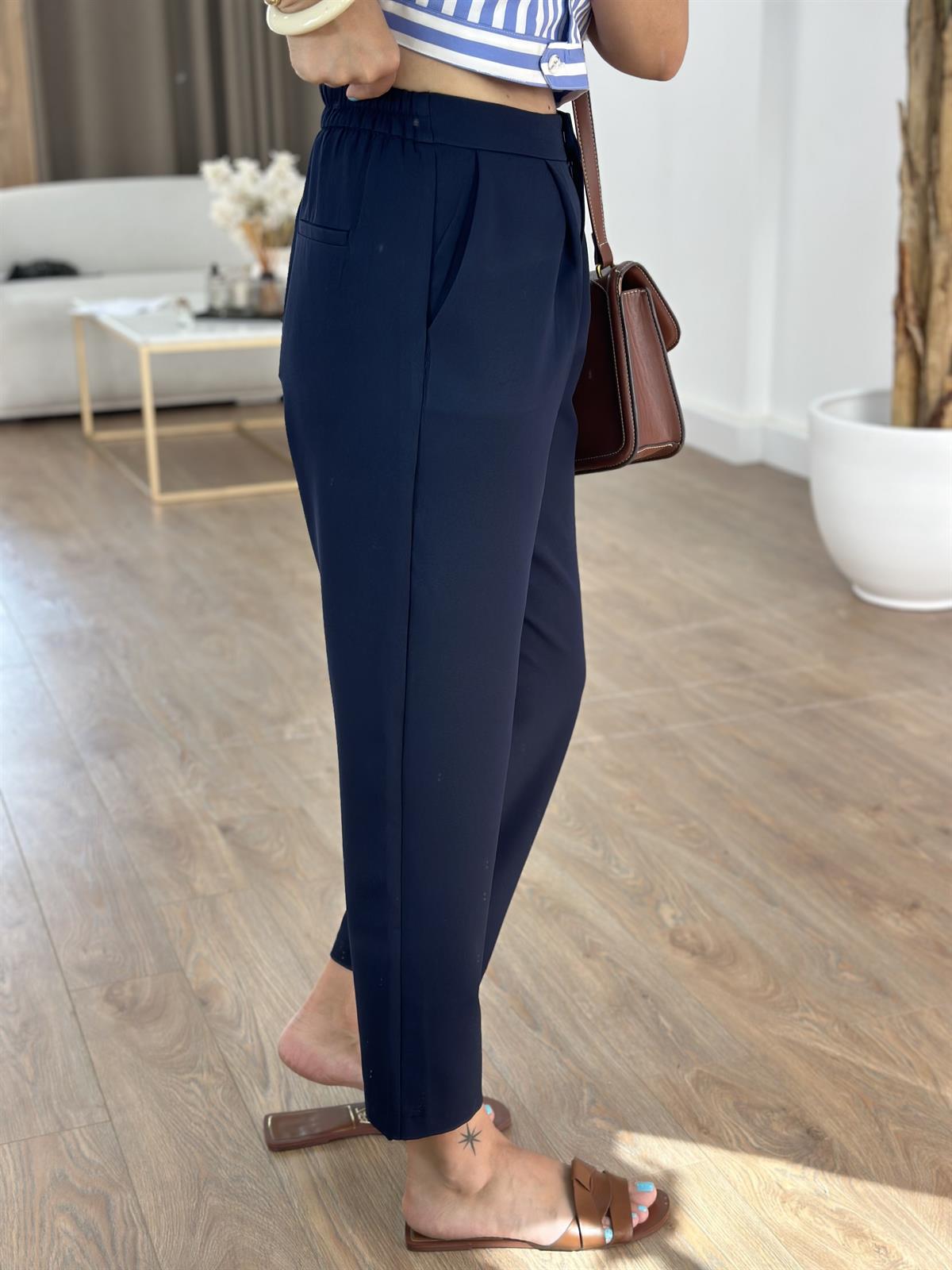 Arkası Lastikli Havuç Pantolon - Lacivert