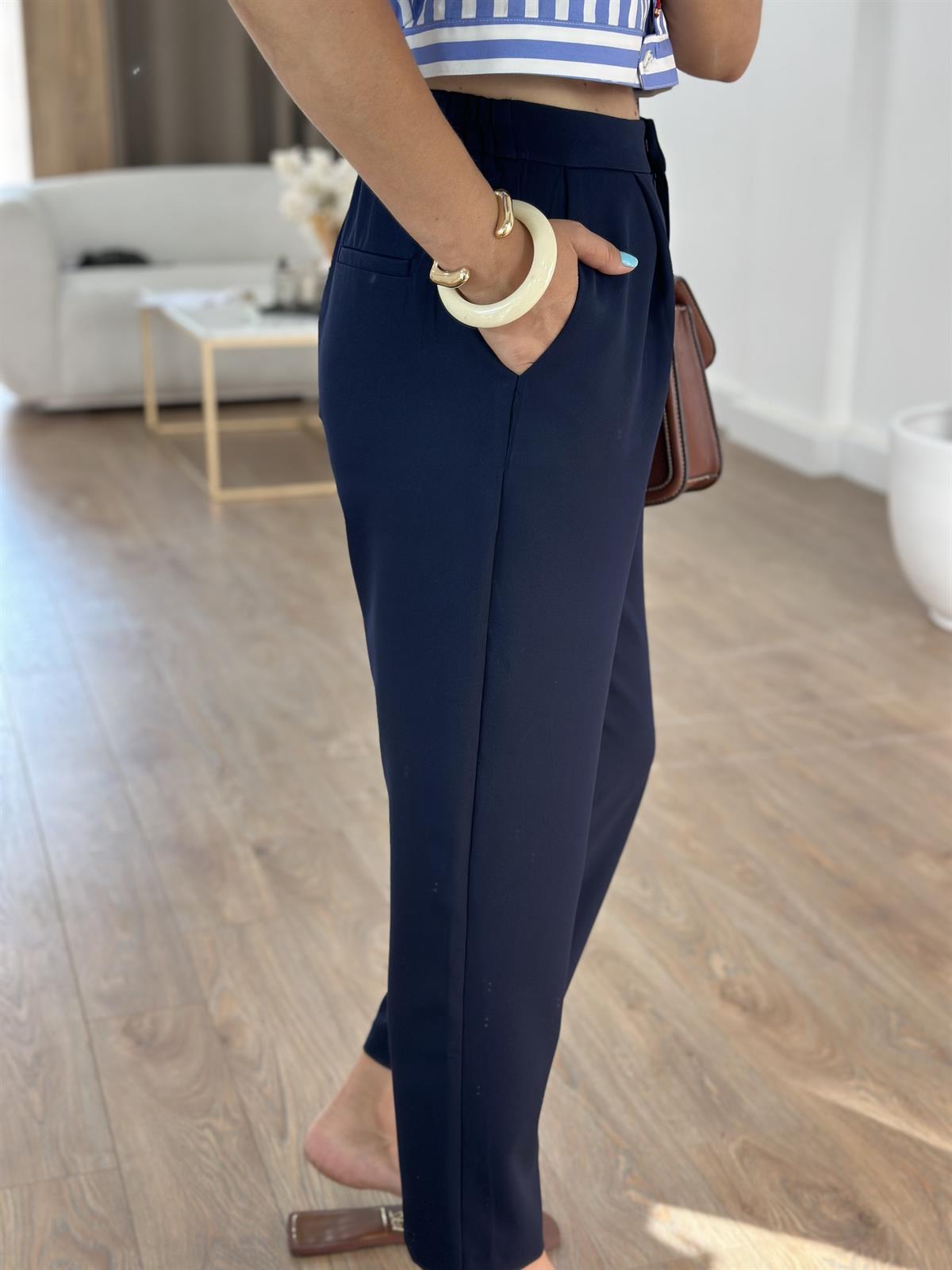 Arkası Lastikli Havuç Pantolon - Lacivert