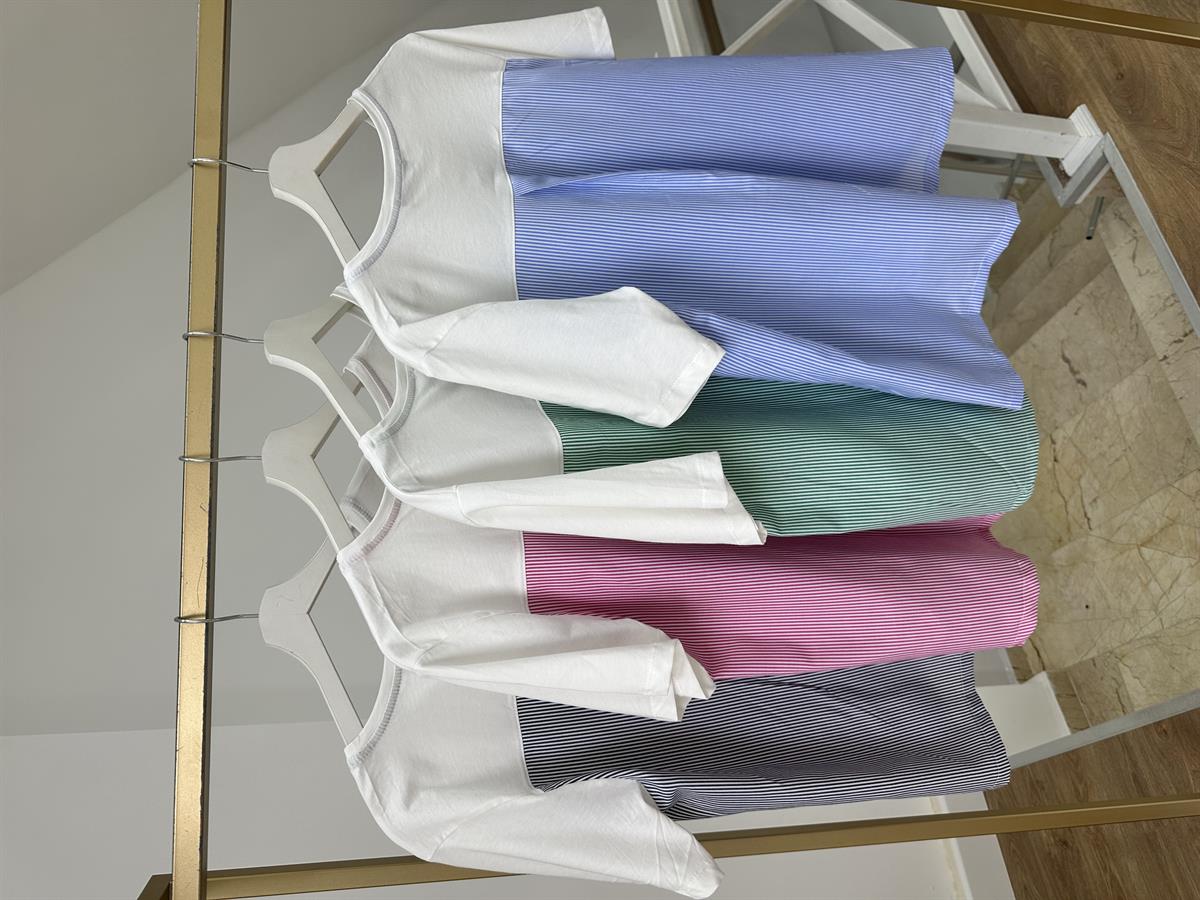 Arkası Poplin Detaylı Basic Tişört-Mavi