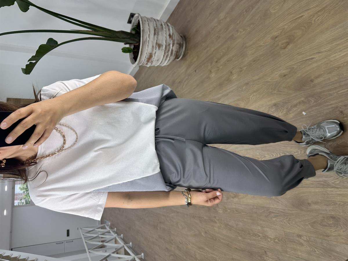 Arkası Poplin Detaylı Basic Tişört-Siyah