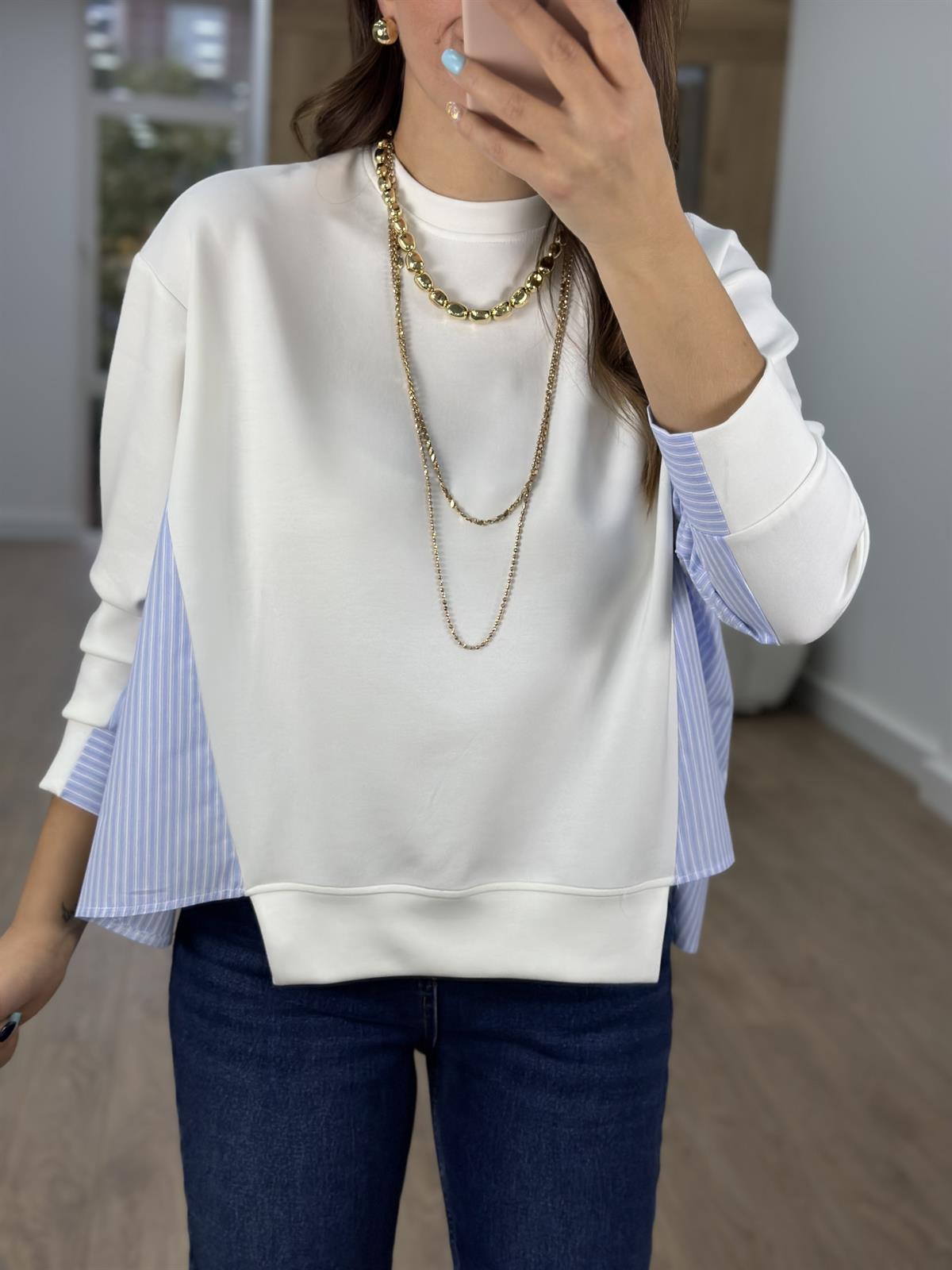 Arkası Poplin Detaylı Modal Sweatshirt-Ekru