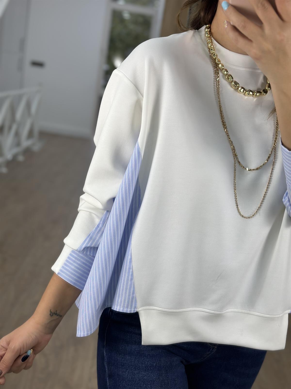 Arkası Poplin Detaylı Modal Sweatshirt-Ekru