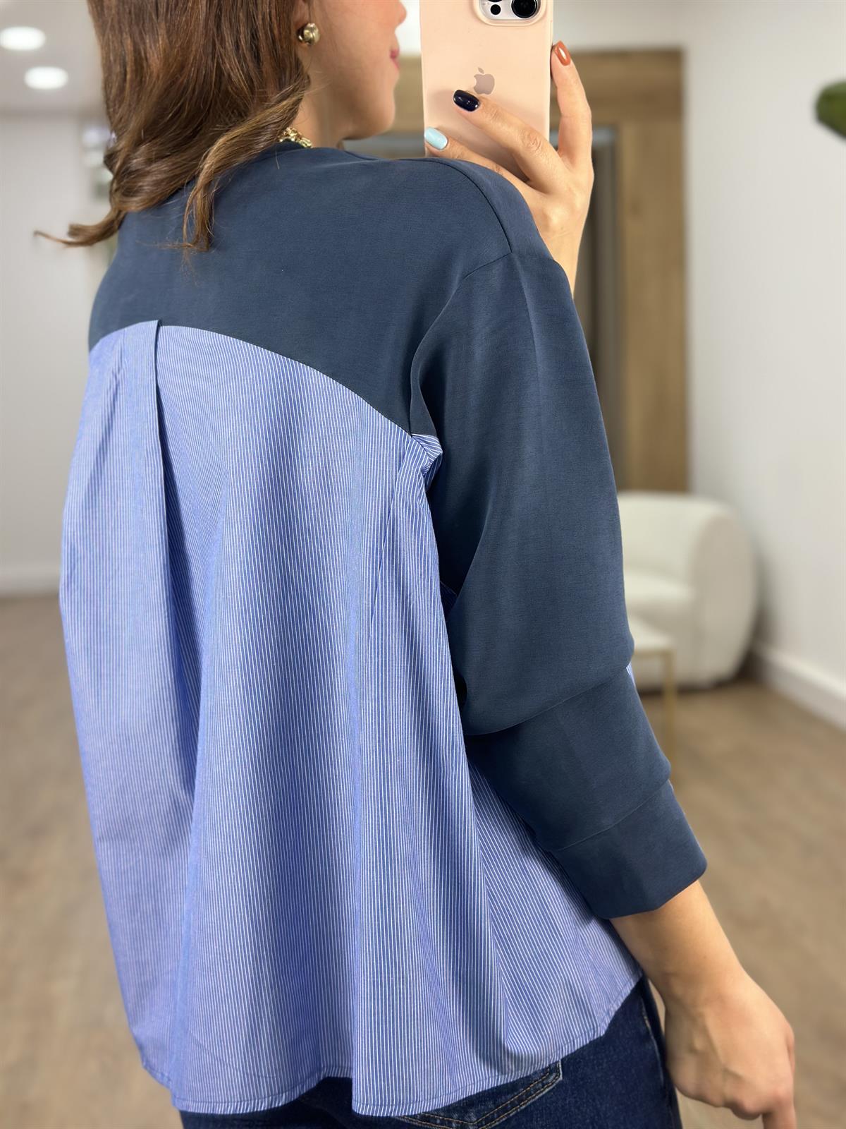 Arkası Poplin Detaylı Modal Sweatshirt-İndigo