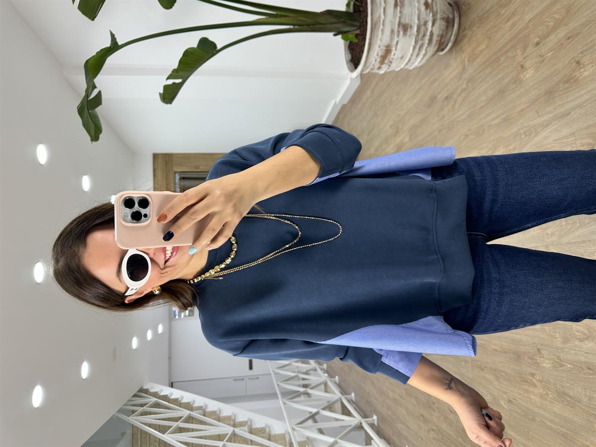 Arkası Poplin Detaylı Modal Sweatshirt-İndigo