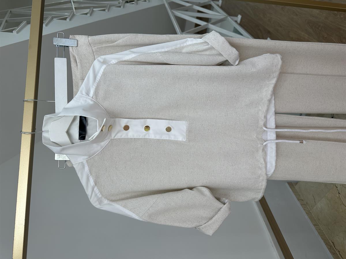 Arkası Poplin Detaylı Tasarım Yaka Keten Sweatshirt