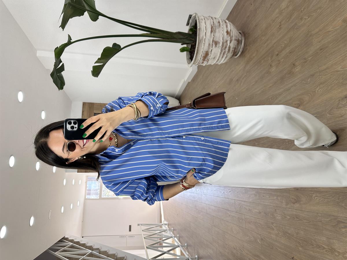 Arkası Uzun Çizgili Poplin Gömlek