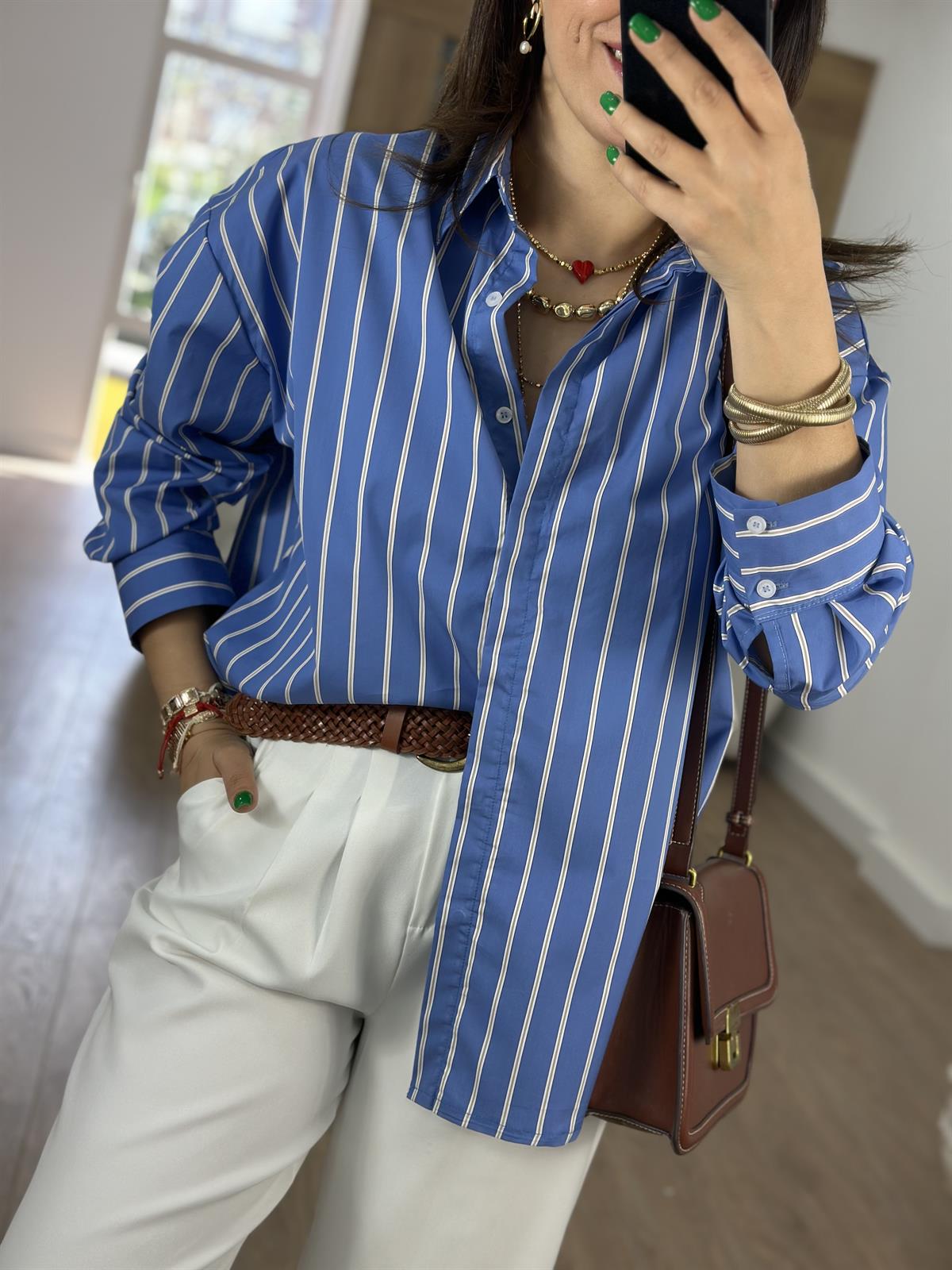 Arkası Uzun Çizgili Poplin Gömlek