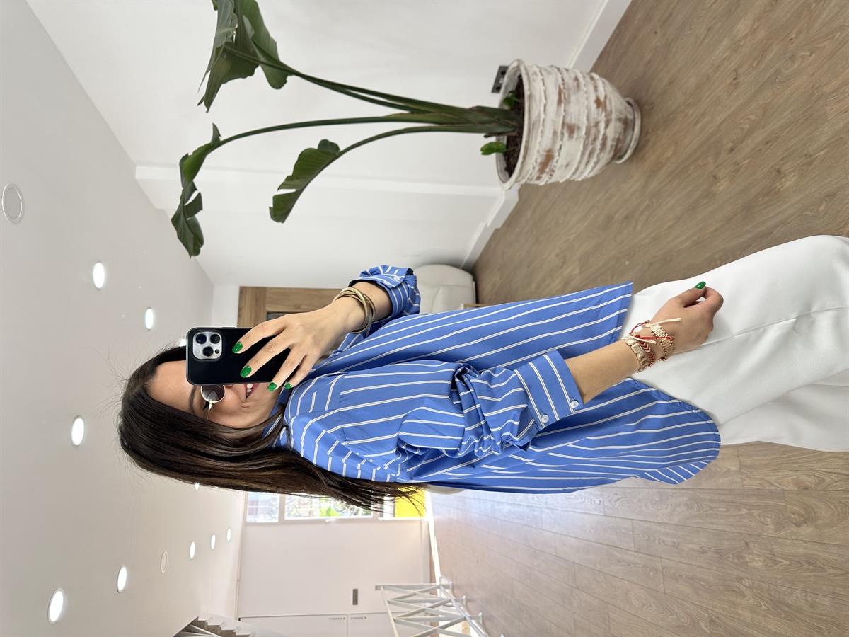 Arkası Uzun Çizgili Poplin Gömlek