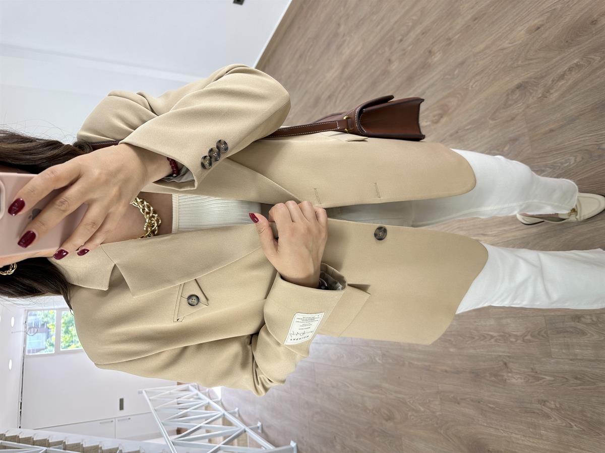 Armalı Blazer Ceket-Bej