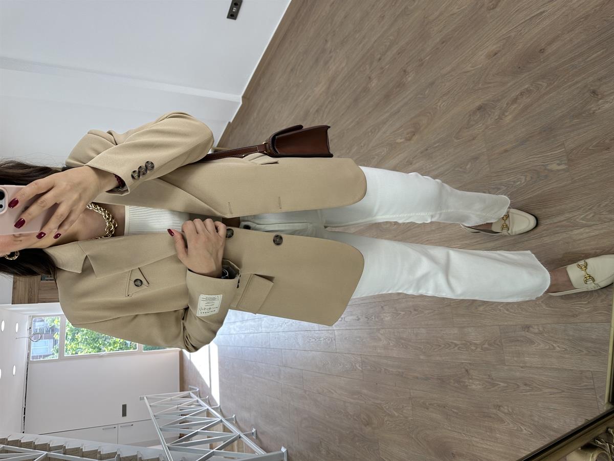Armalı Blazer Ceket-Bej