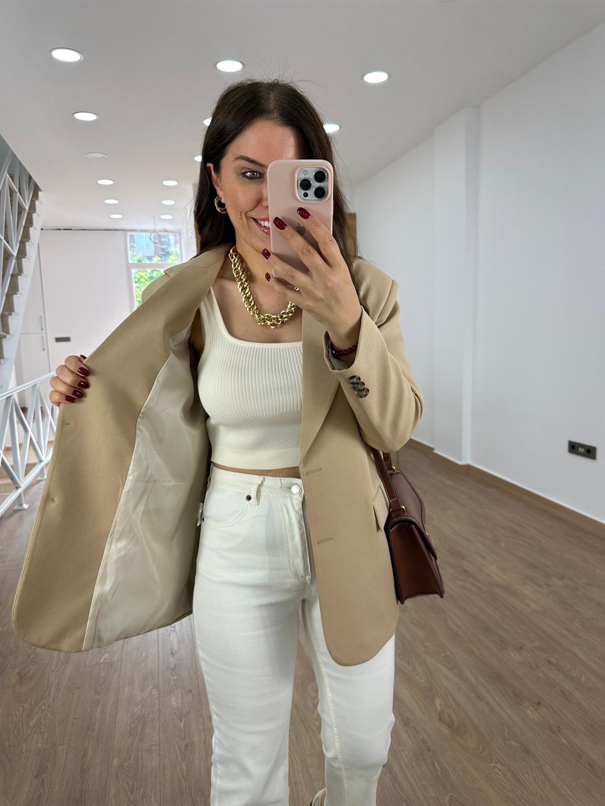 Armalı Blazer Ceket-Bej