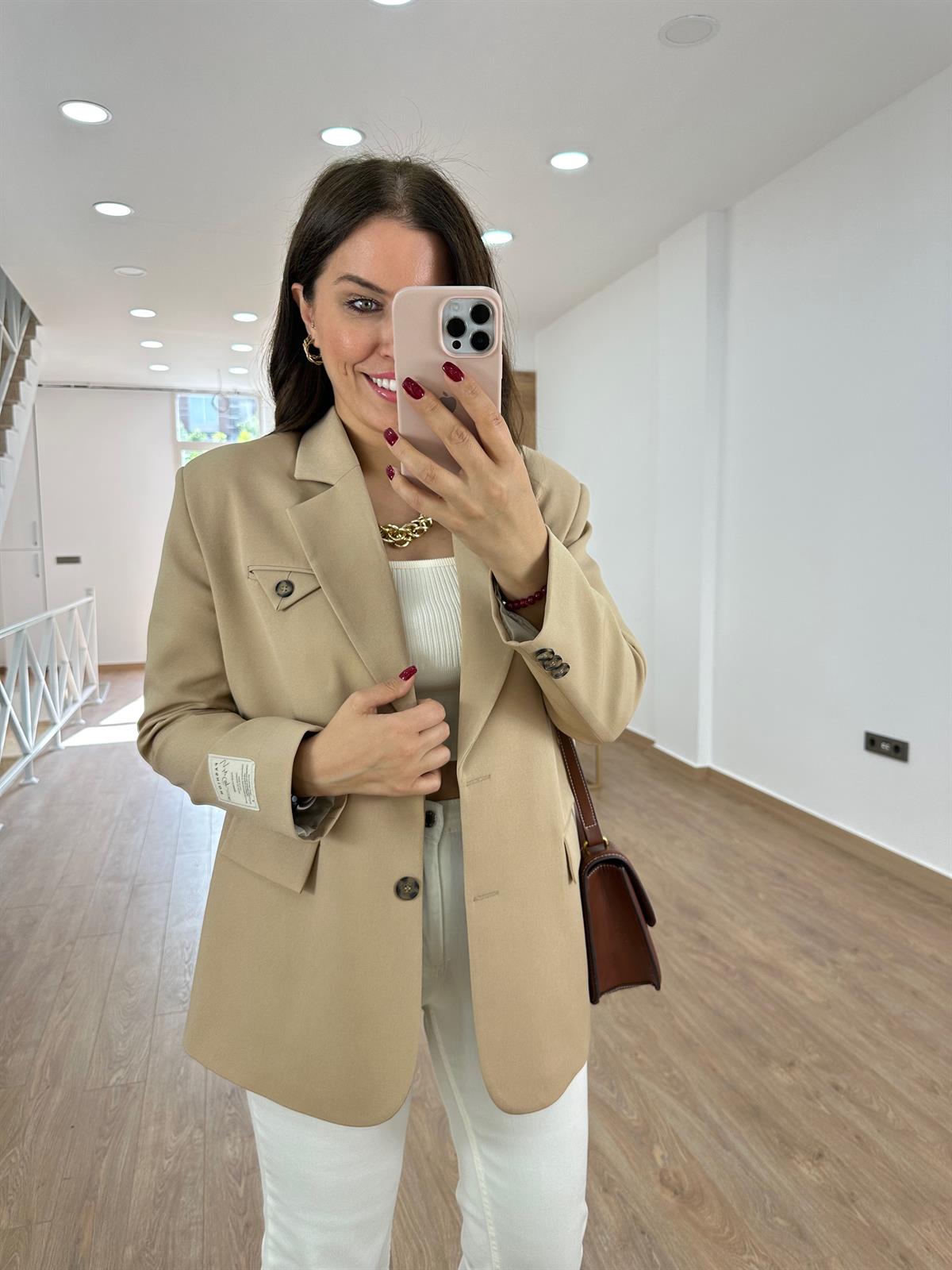 Armalı Blazer Ceket-Bej