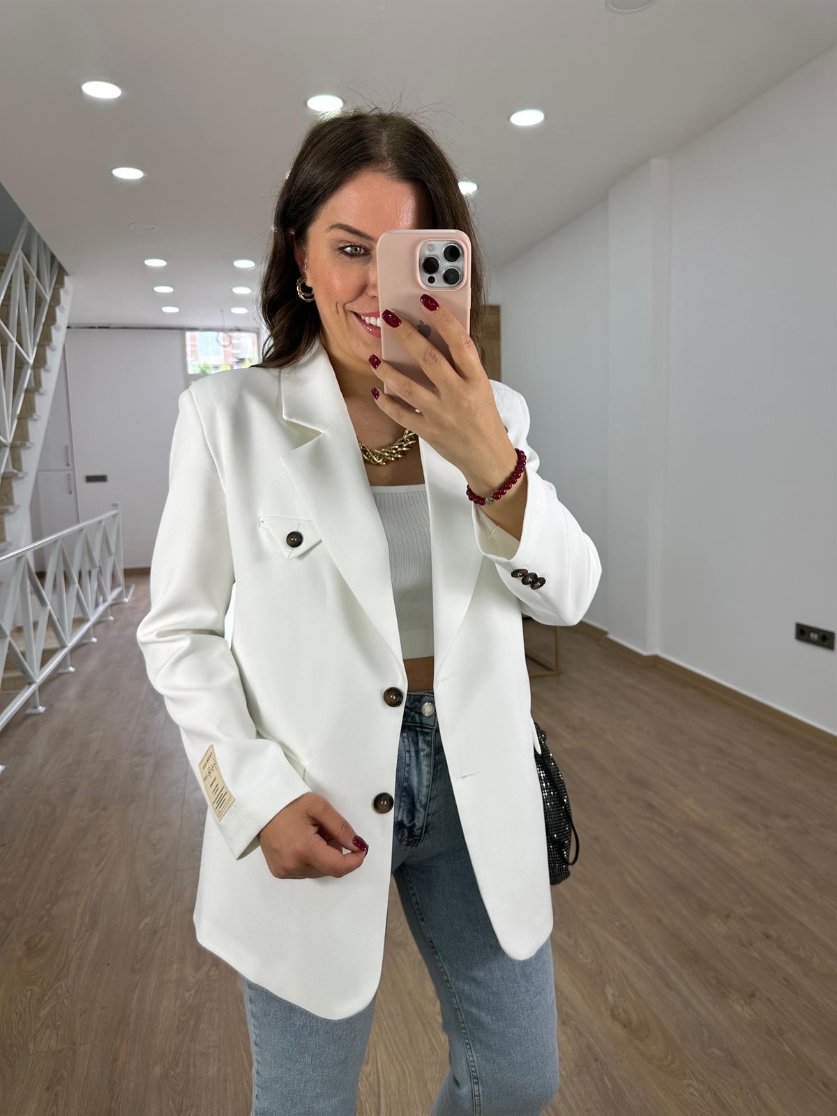 Armalı Blazer Ceket-Beyaz