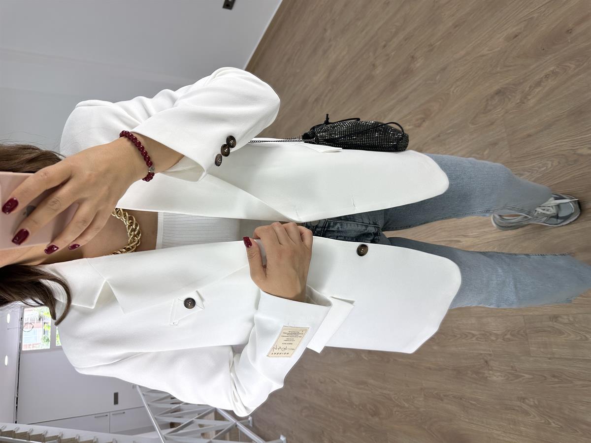 Armalı Blazer Ceket-Beyaz