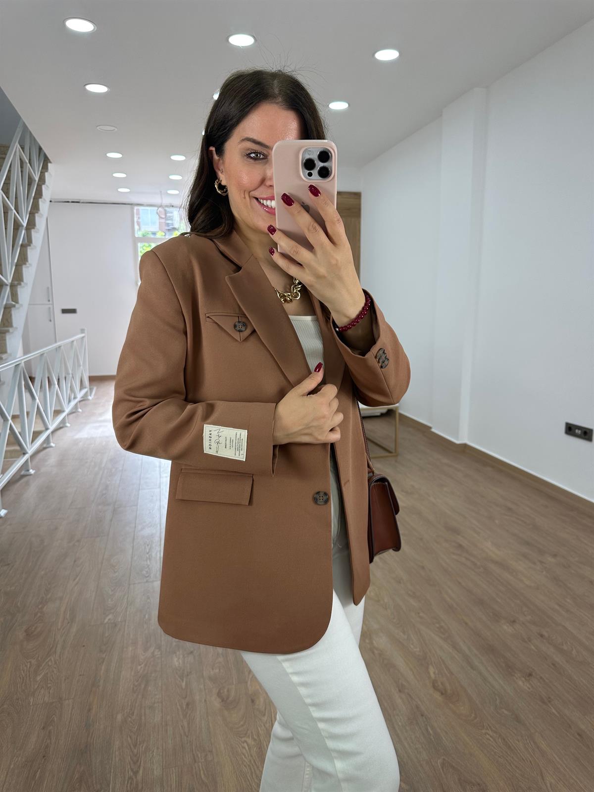 Armalı Blazer Ceket-Camel