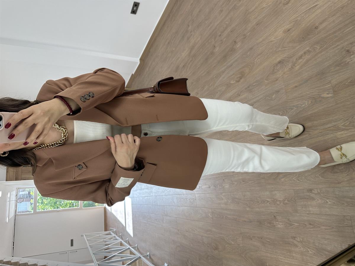 Armalı Blazer Ceket-Camel