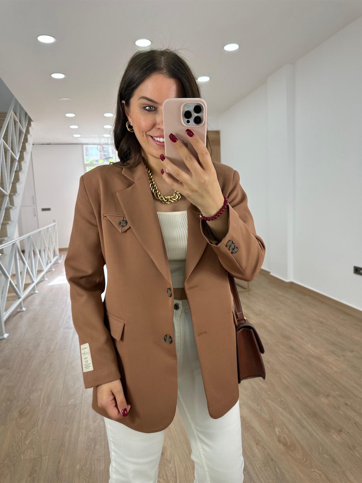 Armalı Blazer Ceket-Camel