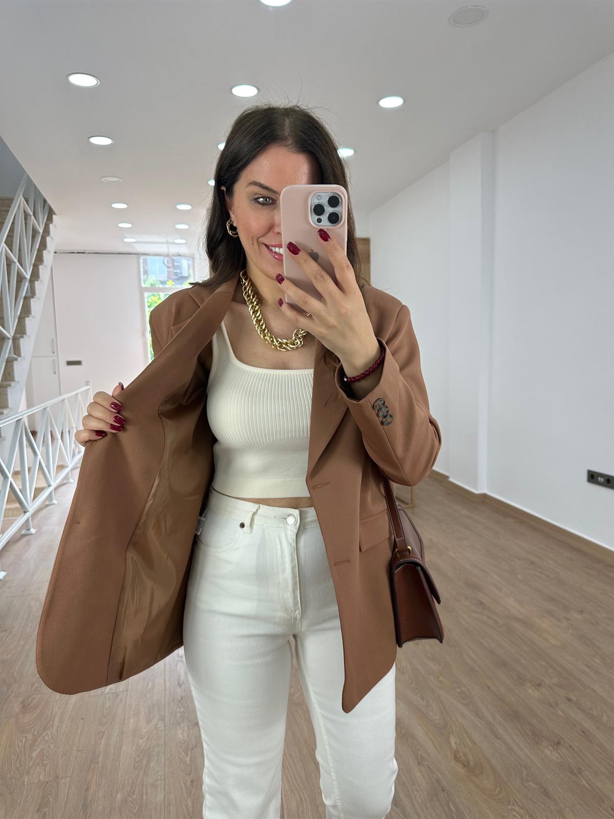 Armalı Blazer Ceket-Camel