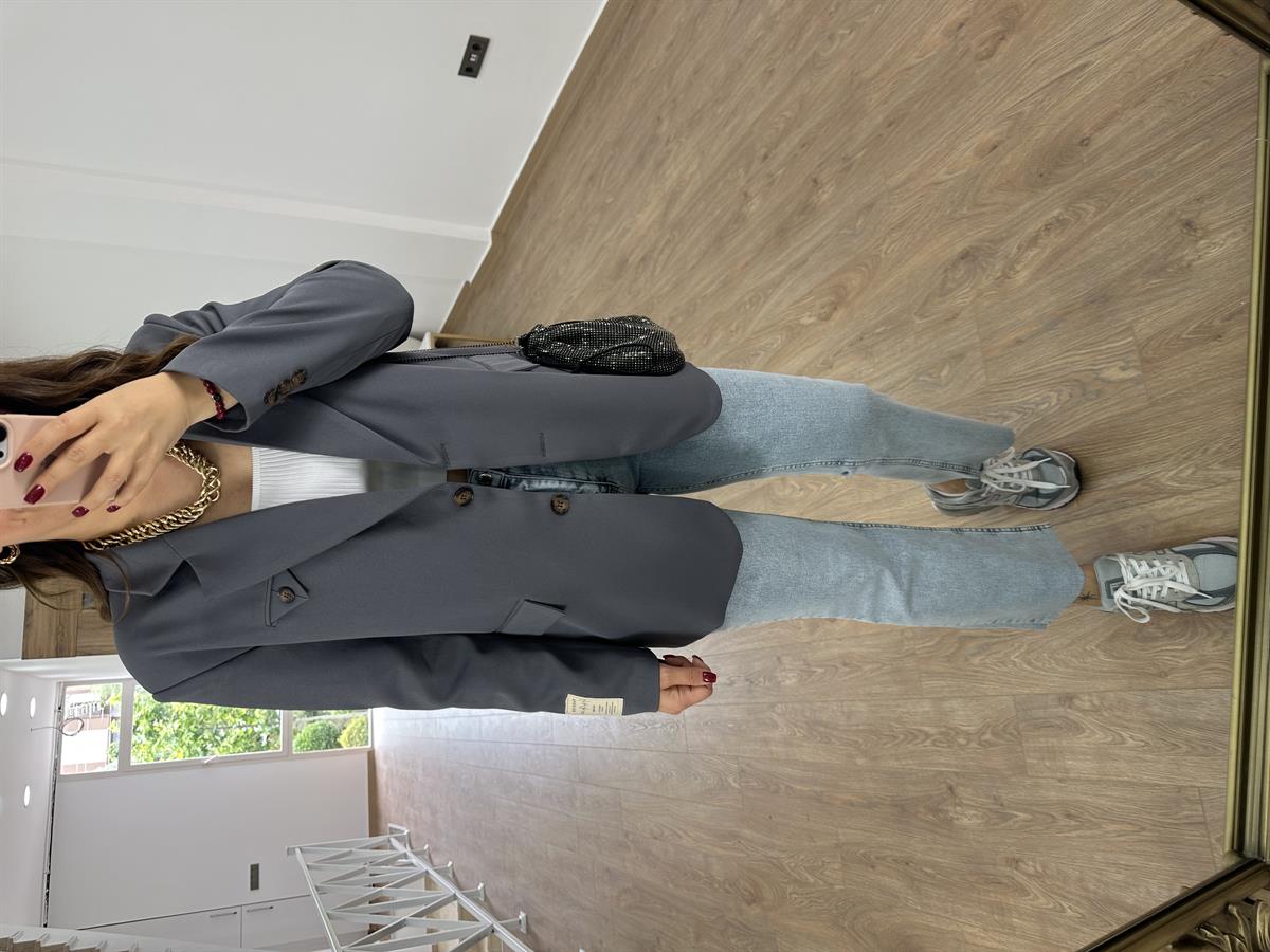 Armalı Blazer Ceket-Gri