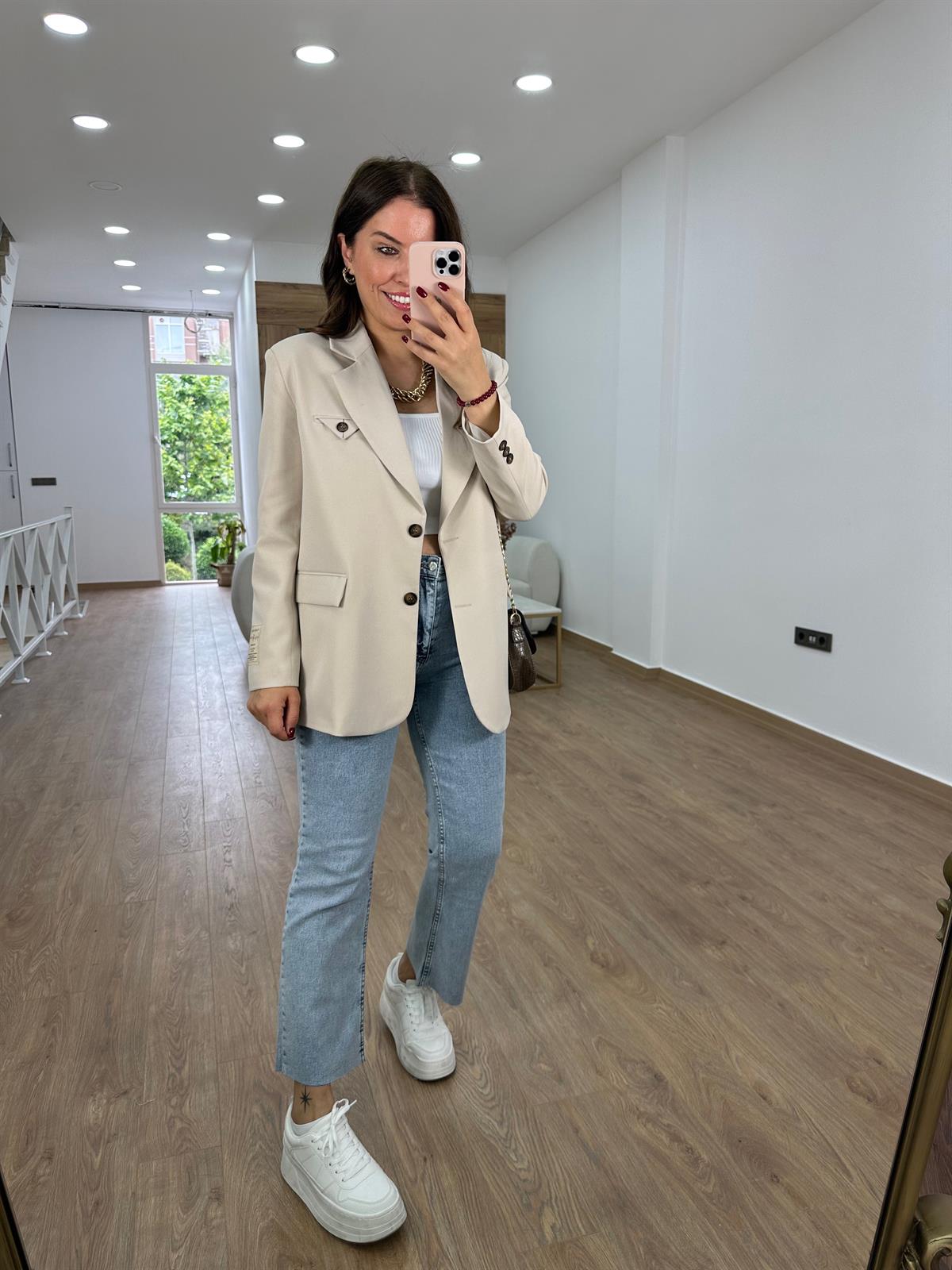 Armalı Blazer Ceket-Taş