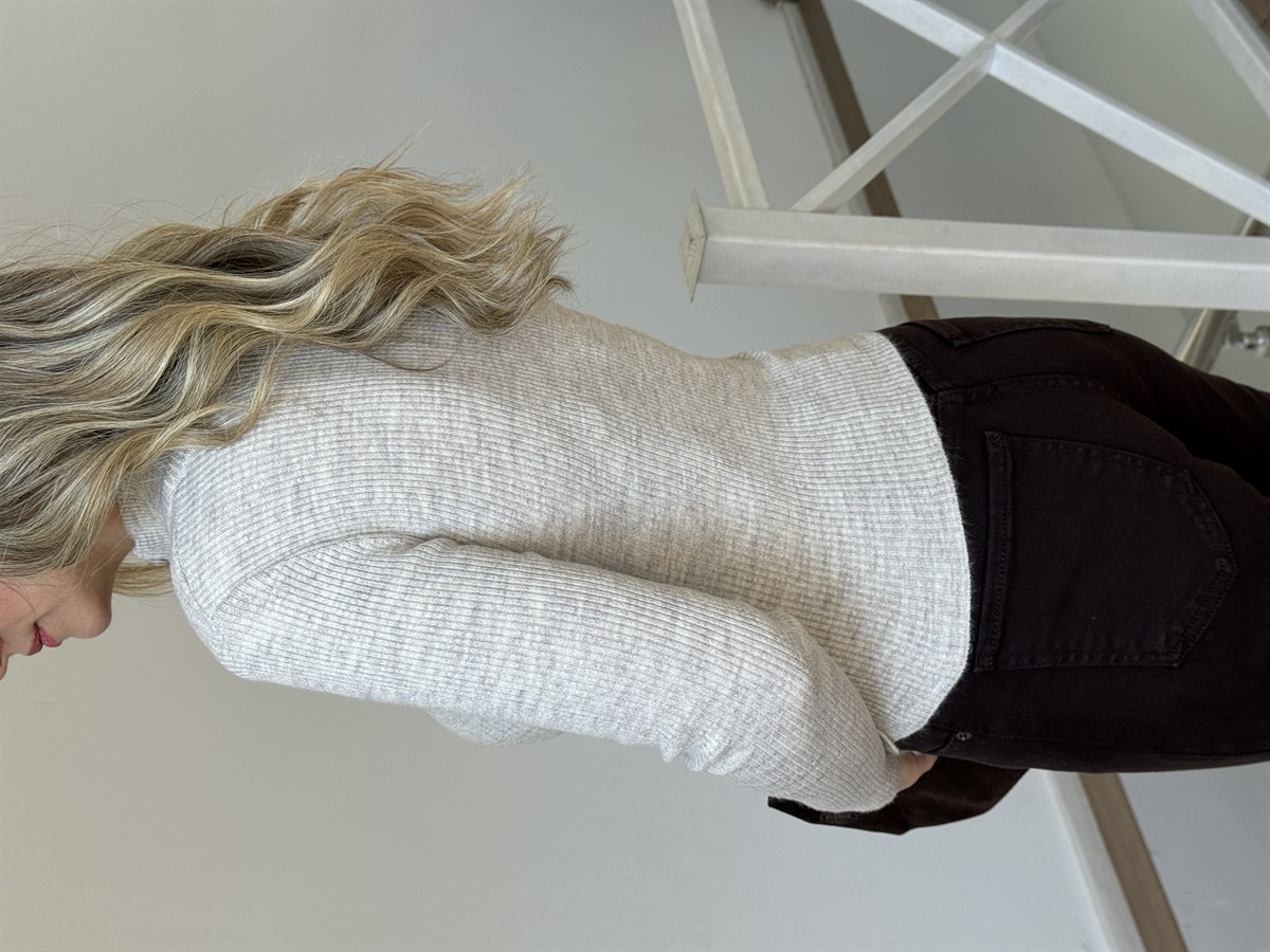 Asimetrik Beli Düğmeli Fitilli Triko - Açık Bej