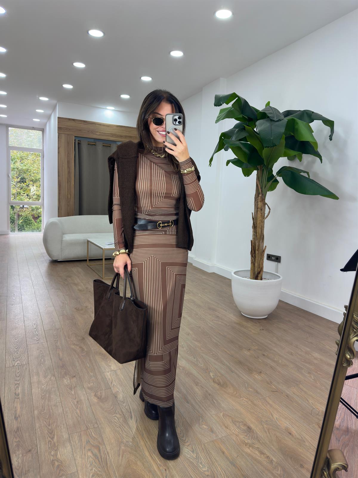 Asimetrik Desenli Tül Maxi Etek Bluz Takım 