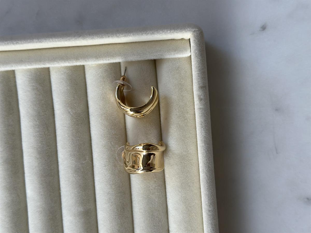 Asimetrik Gold Küpe