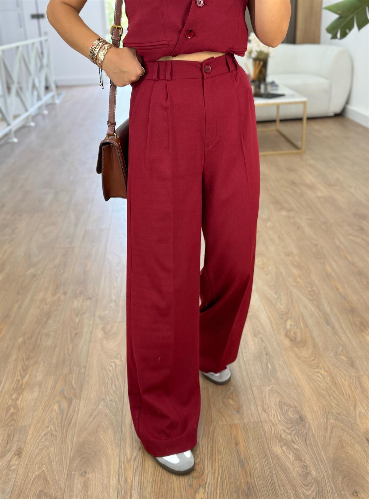 Asimetrik Kesim Yelekli Takım - Bordo