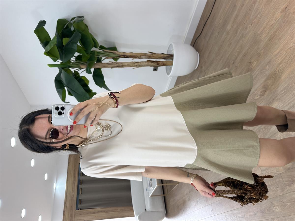 Asimetrik Mini Elbise - Bej