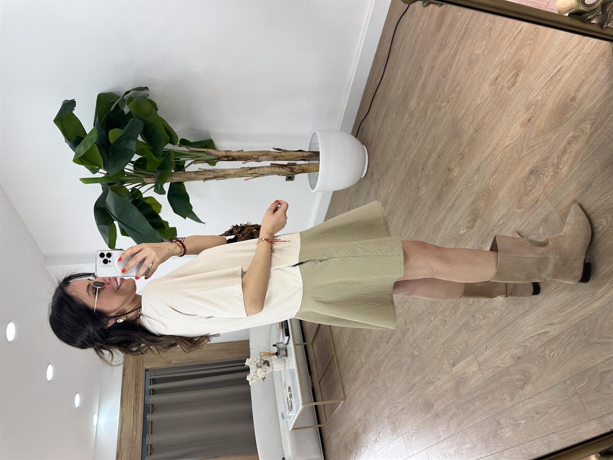 Asimetrik Mini Elbise - Bej