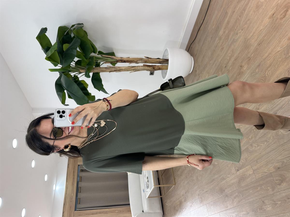 Asimetrik Mini Elbise - Haki