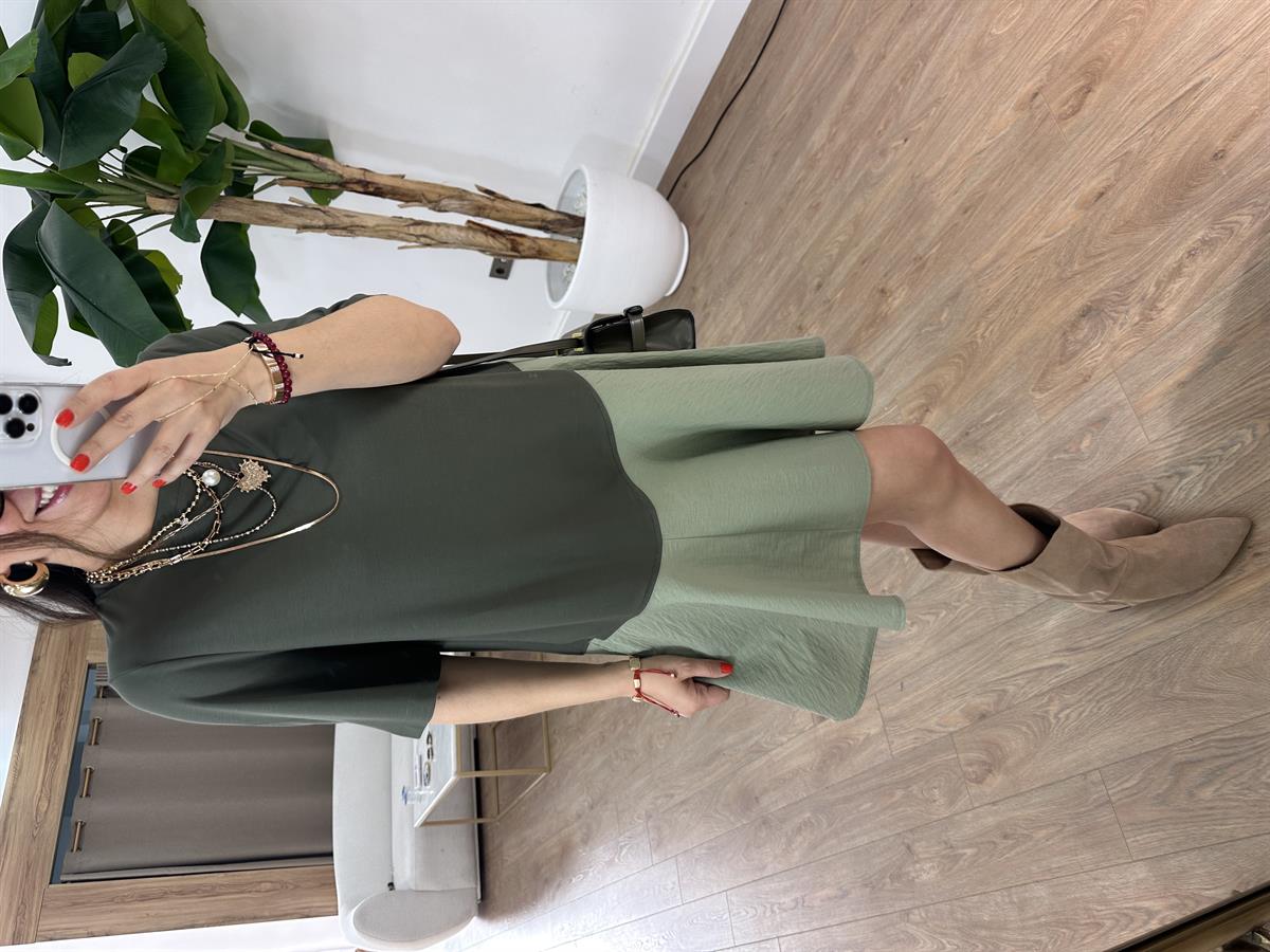 Asimetrik Mini Elbise - Haki