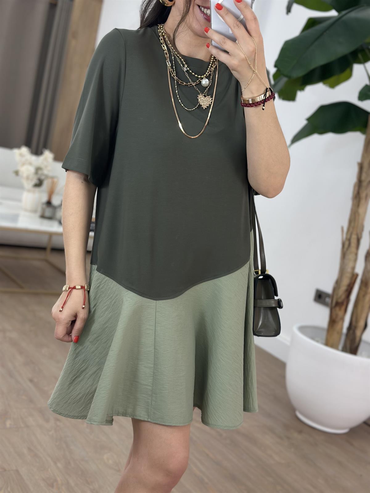 Asimetrik Mini Elbise - Haki