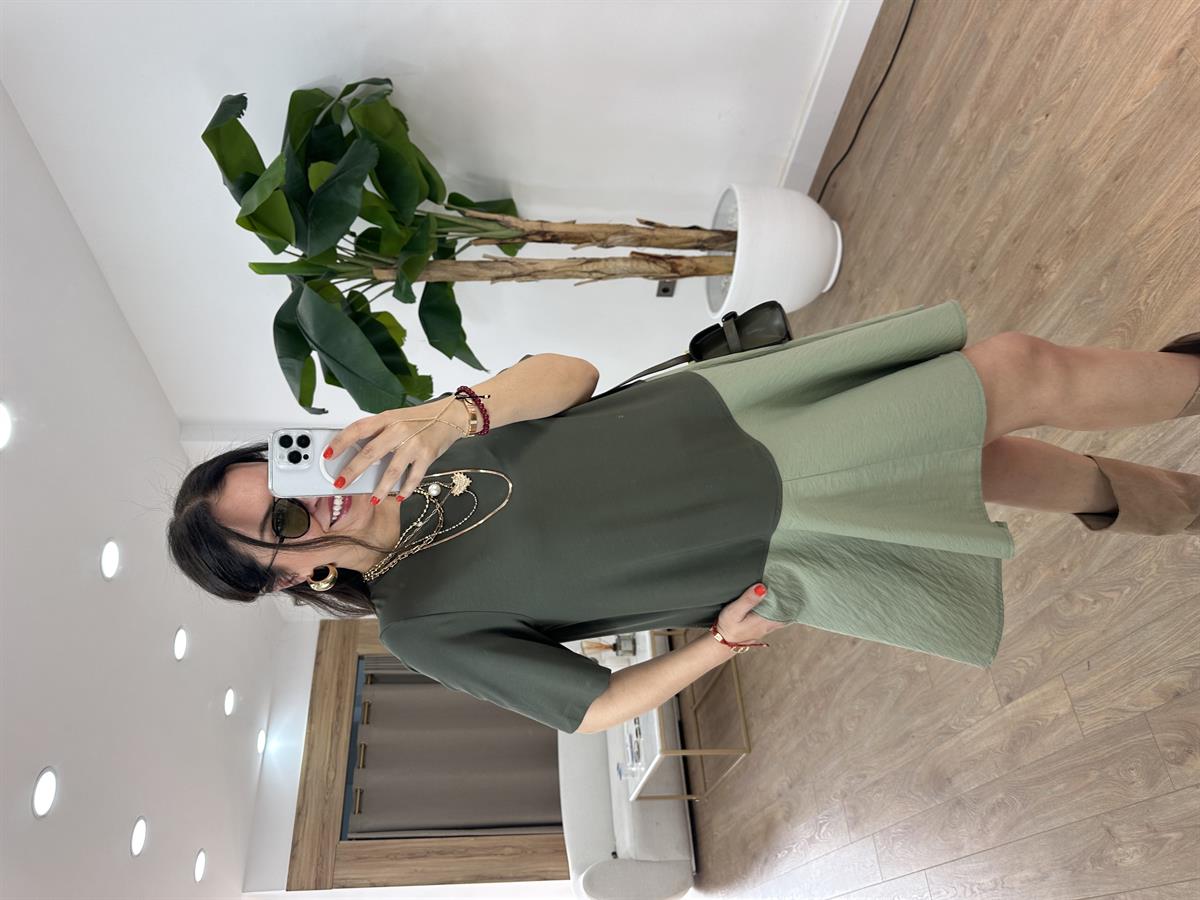 Asimetrik Mini Elbise - Haki