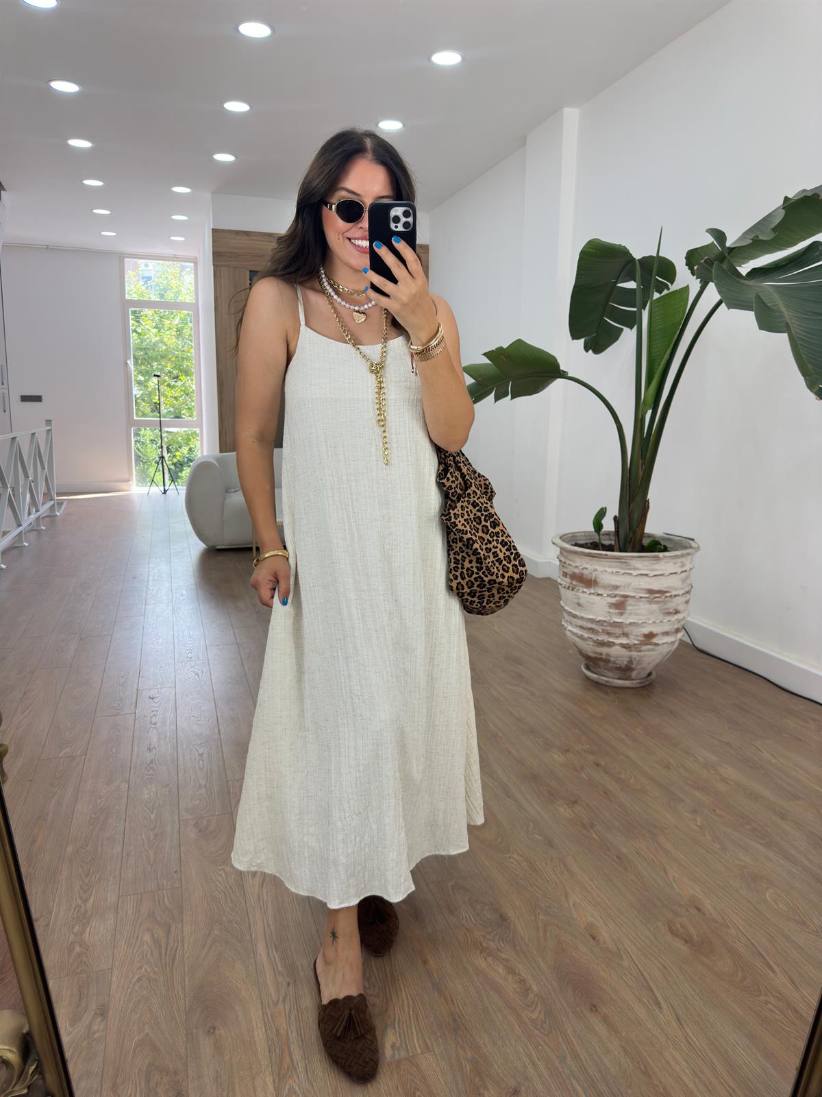 Askıları Ayarlabilir Dokulu Elbise-Taş