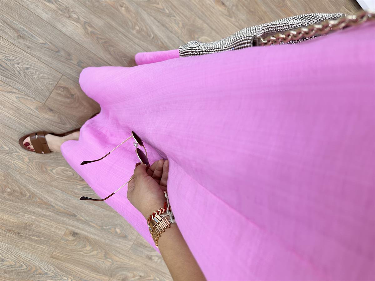 Askıları Ayarlanabilir Cepli Vual Elbise-Açık Pembe