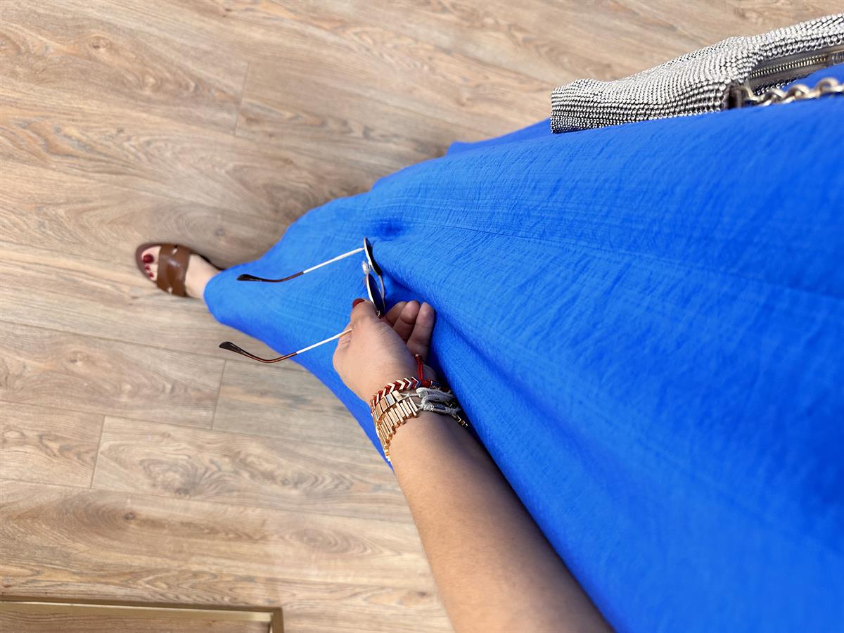 Askıları Ayarlanabilir Cepli Vual Elbise-Mavi