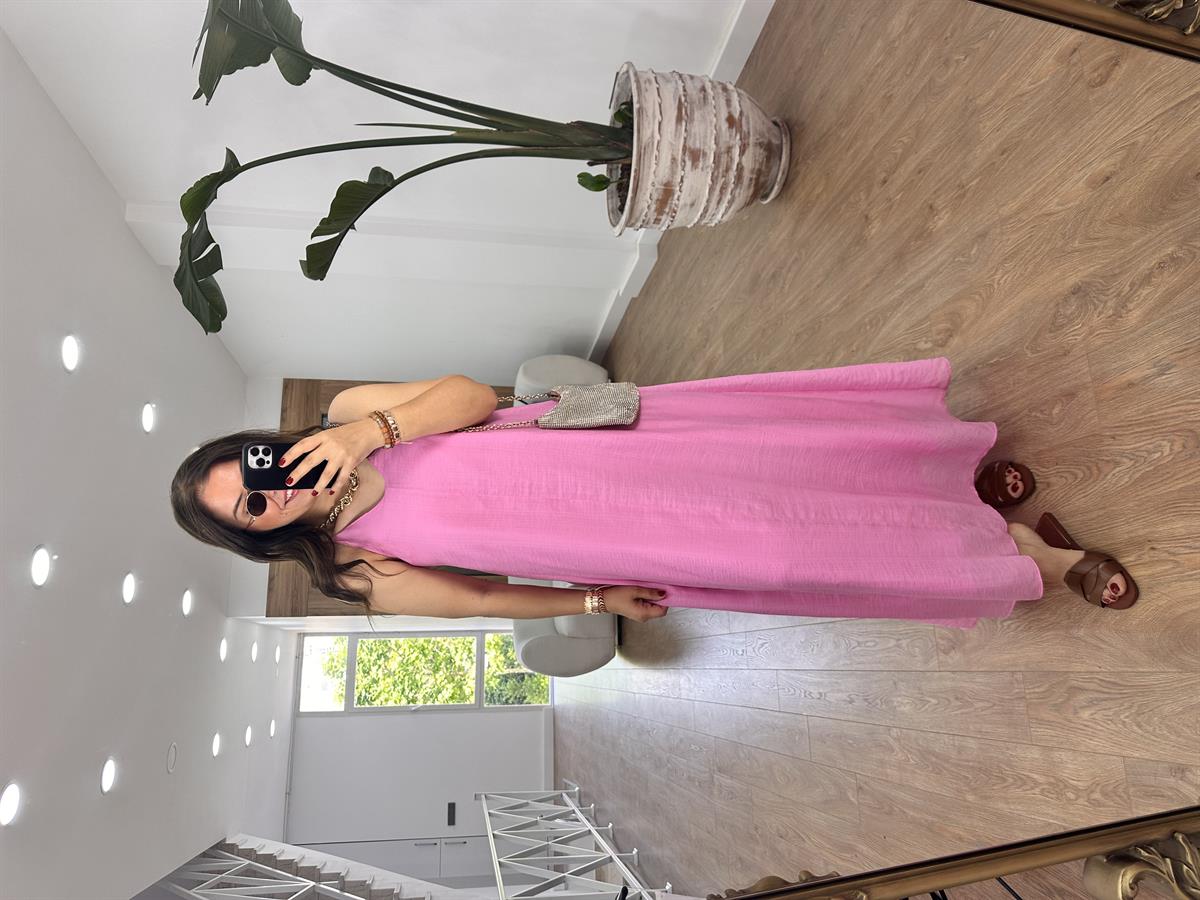 Askıları Ayarlanabilir Cepli Vual Elbise-Açık Pembe