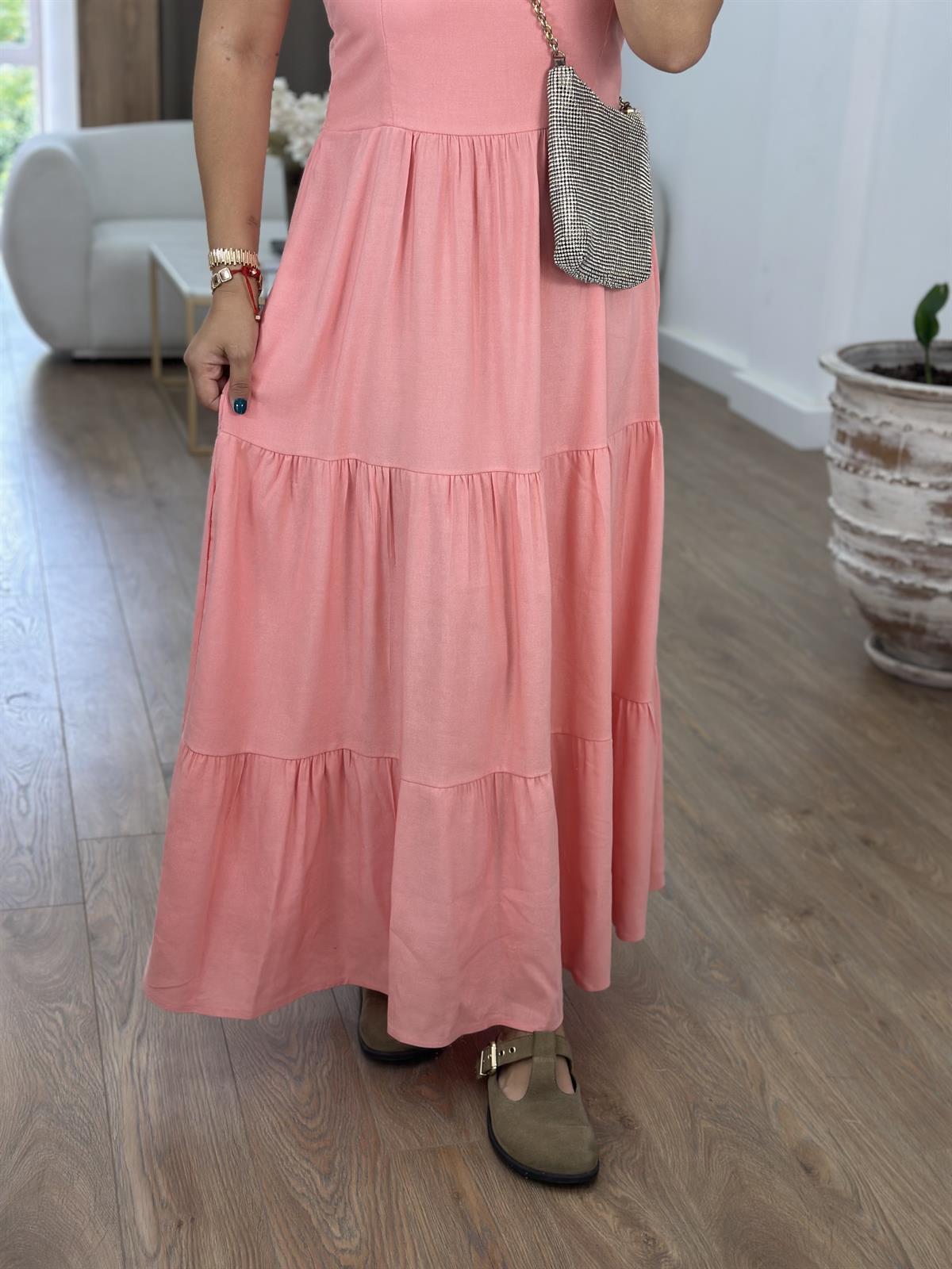 Askıları Ayarlanabilir Keten Elbise-Yavruağzı