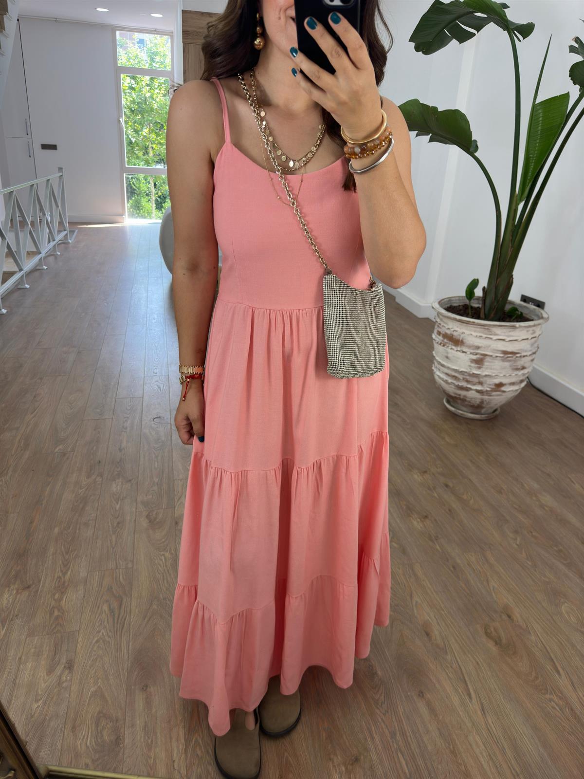 Askıları Ayarlanabilir Keten Elbise-Yavruağzı