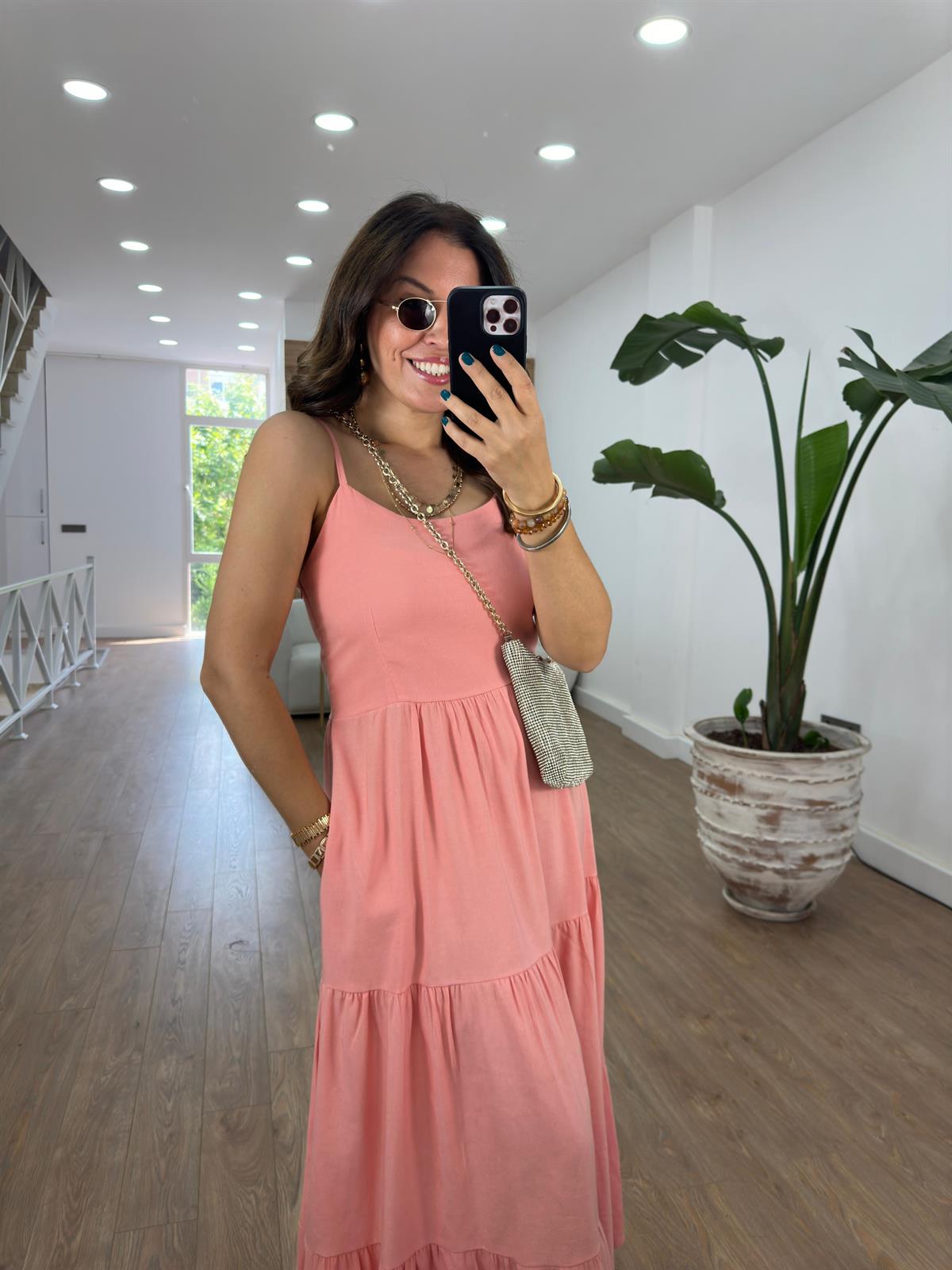 Askıları Ayarlanabilir Keten Elbise-Yavruağzı