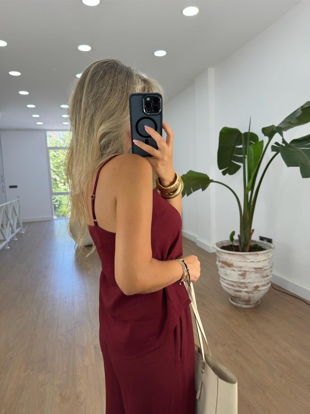 Askıları Ayarlanabilir Keten Takım - Bordo